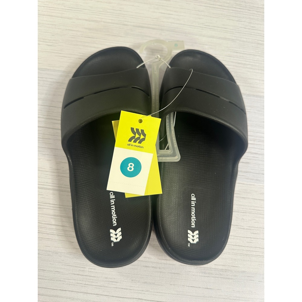 All in Motion Mens Black Slide Sandals Contoured Footbed AC358 Size 8 NWT